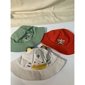 Girls Cartoon Embroidered Cotton Bucket Hats Set - Green, Red, Beige, Breathable